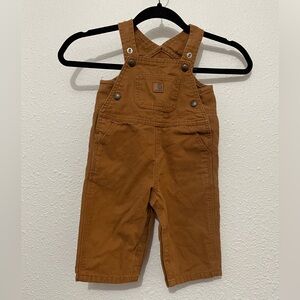 Carhartt Overalls 12M Infant Toddler Brown Tan Outdoors Logo Pants canvas farm